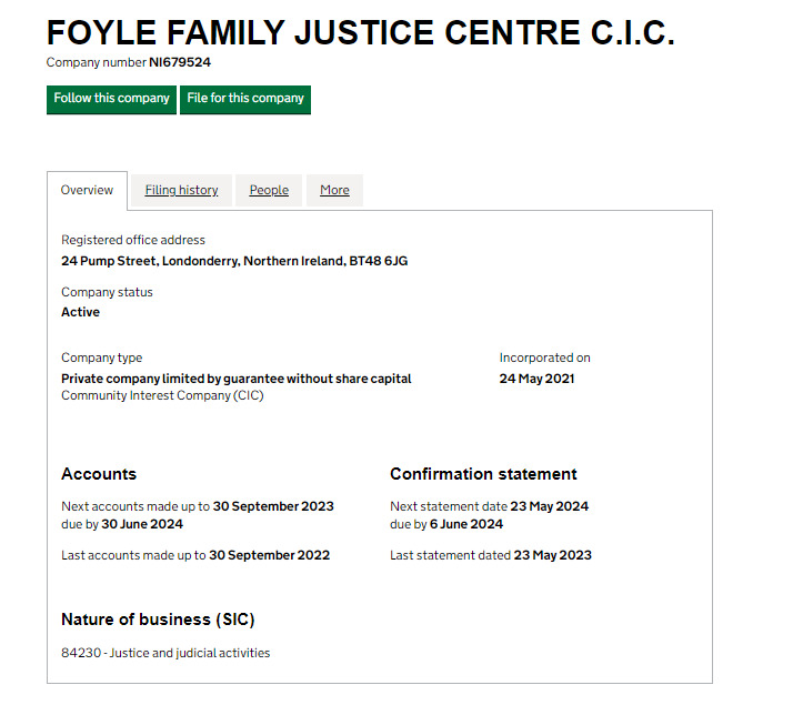 Проверка коспании FOYLE FAMILY JUSTICE CENTRE C.I.C